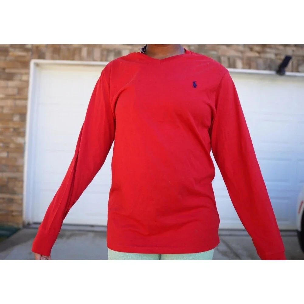 Polo Ralph Lauren Kids L Large Red Long Sleeve Crew Neck T-Shirt NWT Pony Logo